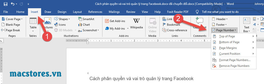 Làm sao để đánh số trang trong Word trên MacBook Pro?
