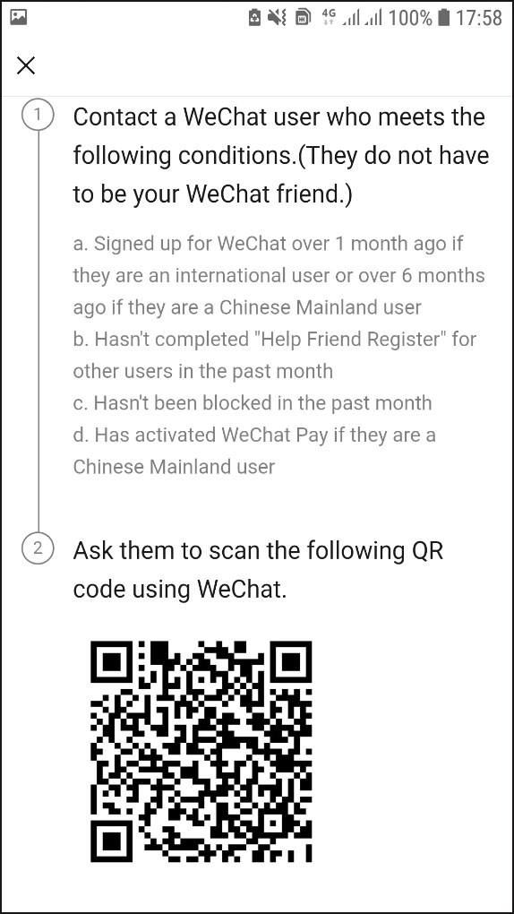 Quét mã QR để hoàn thành thủ tục đăng ký tài khoản wechat
