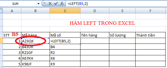 Cách sử dụng hàm LEFT trong Excel