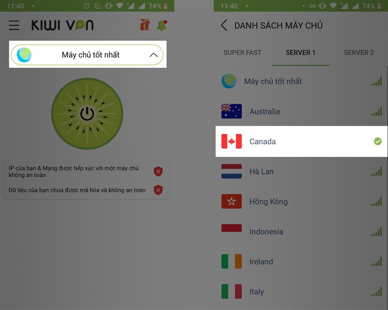 Ứng dụng giúp thay đổi địa chỉ IP Kiwi VPN