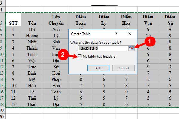 Cách tạo bảng trong Excel 2003