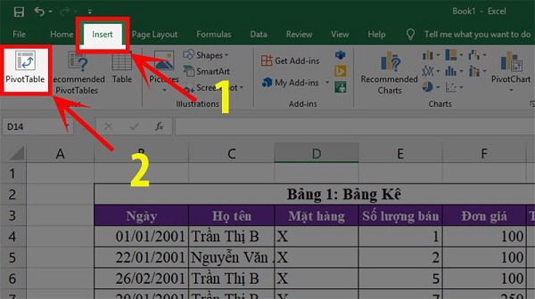 sử dụng pivot tables để lập báo cáo, thống kê