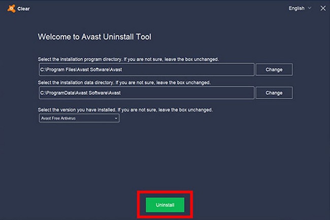 Chọn Uninstall để xóa phần mềm Avast Free Antivirus
