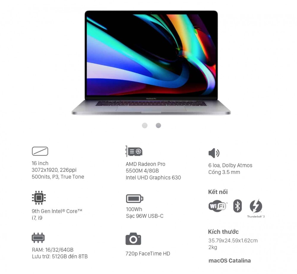laptopvang - Các tính năng vượt trội trên MacBook Pro 16 inch 2019