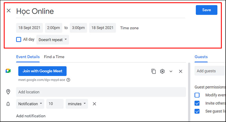 Cách tạo lịch họp trên Google Meeting 