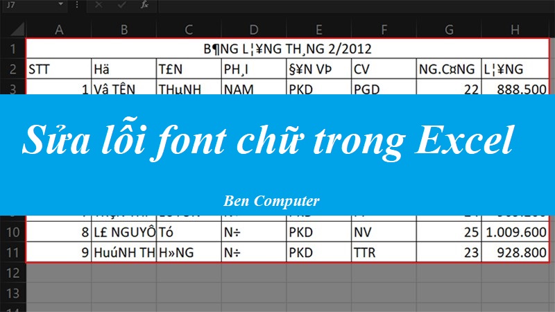 sửa lỗi font chữ trong Excel