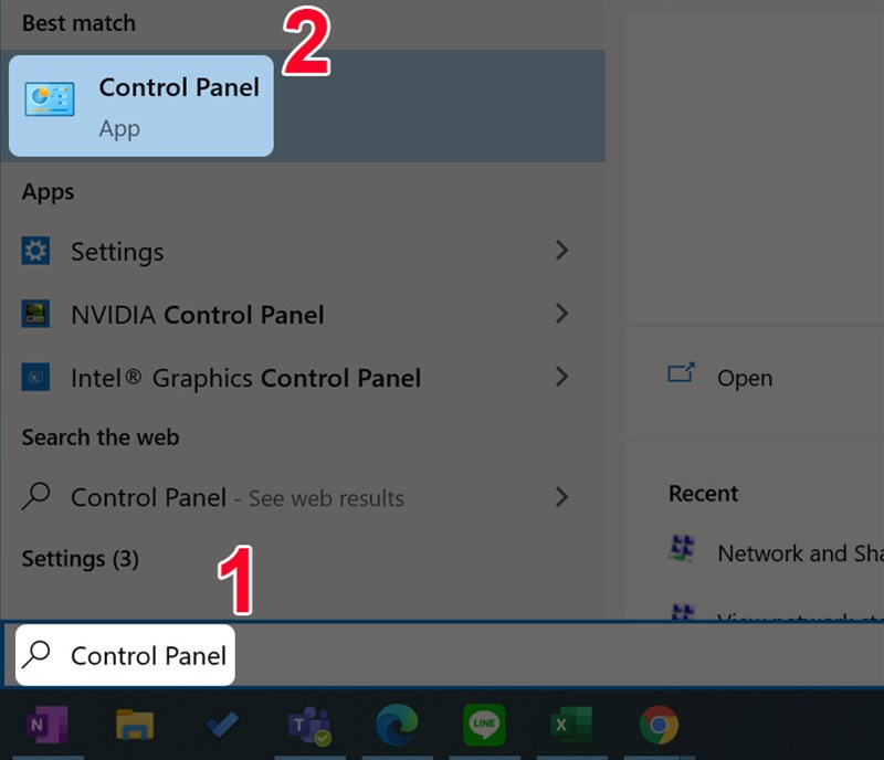 Mở Control Panel từ thanh tìm kiếm của Windows