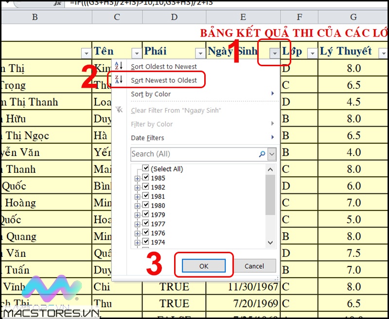 Cách sắp xếp trong Excel