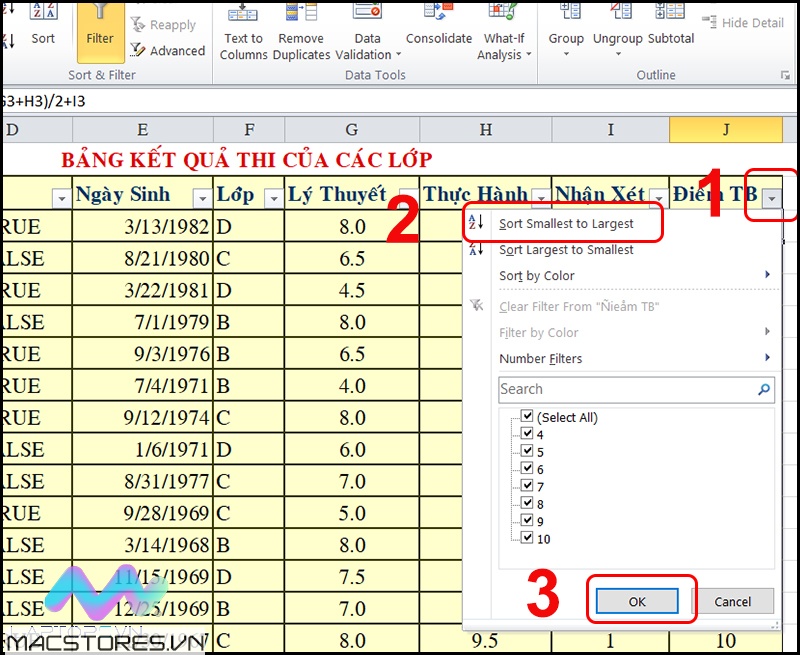 Cách sắp xếp trong Excel