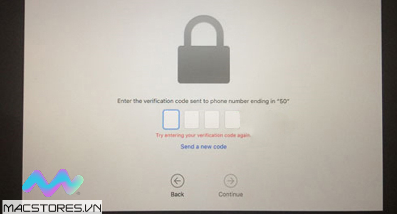 Nhập mã Code Apple gửi về thiết bị > Chọn Continue