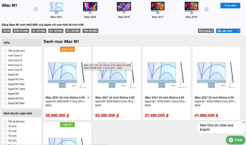 iMac M1 vs iMac 2017: Giá bán 