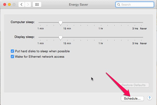 Chọn “ Energy Saver “ -> Chọn " Schedule "