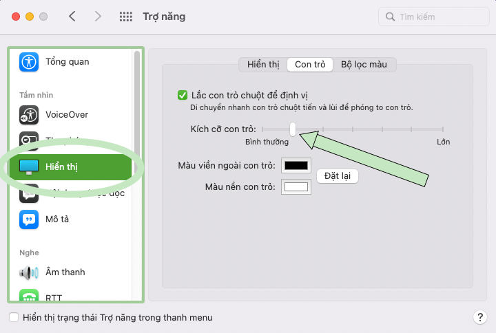 Tuỳ chỉnh kích thước trỏ chuột macOS 