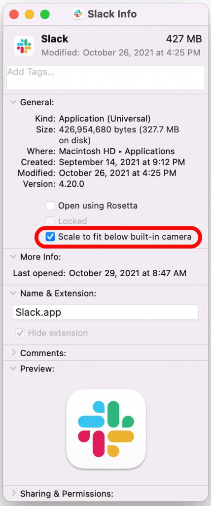 Scale to fit below built-in camera