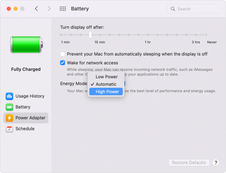 Bật High Power Mode trên macOS