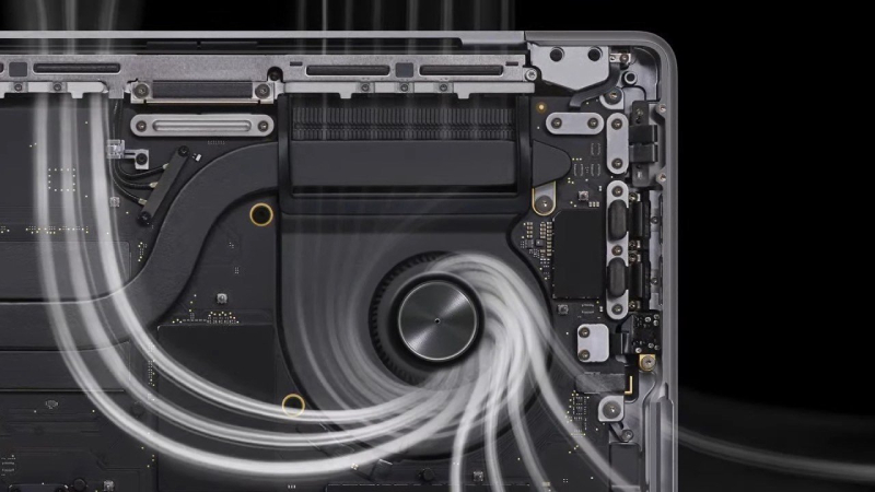 Hệ thống quạt tản nhiệt chủ động giúp MacBook Pro M3 14 inch 512G duy trì hiệu năng mạnh mẽ