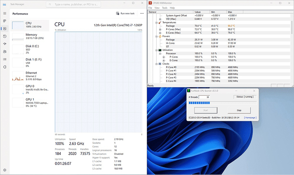 Xung nhịp đa nhân khi stresstest (2.60Ghz)